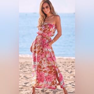 Strapless side slit maxi dress